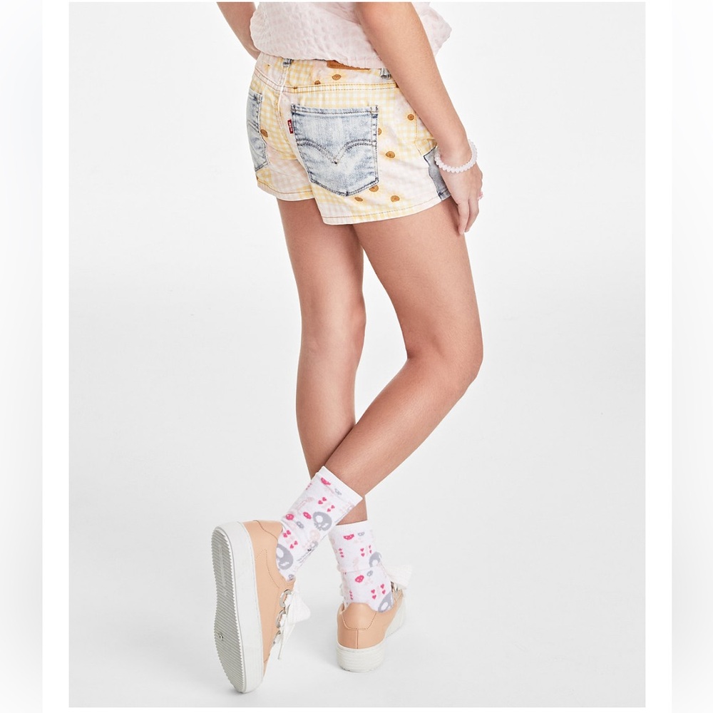 NWT Big Girls Gingham/Daisy Pattern Block Adjustable-Waistband Girlfriend Shorts